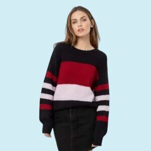 Rails Dani Sweater Women's Medium Striped Black, Red, Pink Wool & Cashmere Cozy
